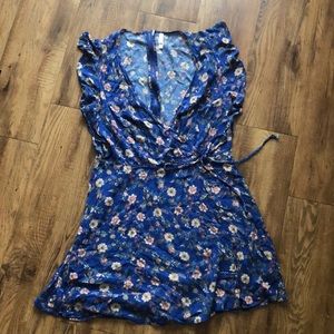 Blue floral wrap dress